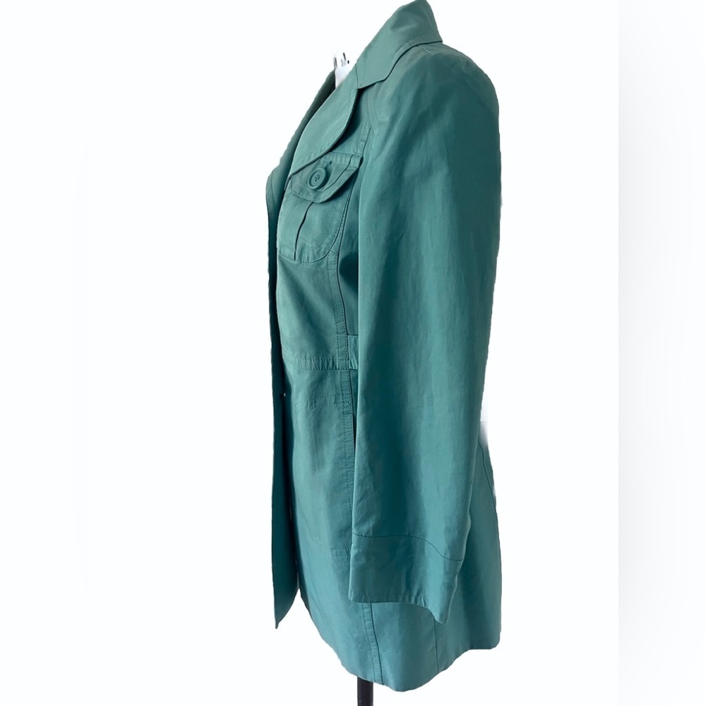 Ann Taylor LOFT Teal Trench Coat w Notched Lapel and Fitted Silhouette Like New! - Picture 2 of 10